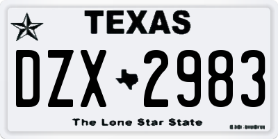 TX license plate DZX2983