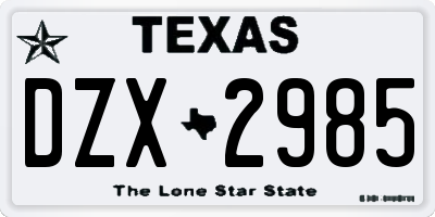 TX license plate DZX2985
