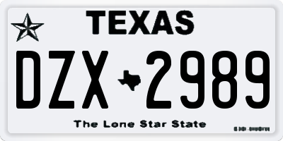 TX license plate DZX2989