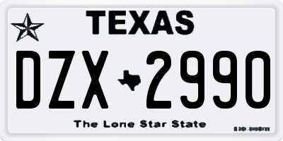 TX license plate DZX2990