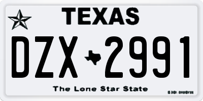 TX license plate DZX2991