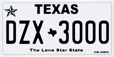TX license plate DZX3000