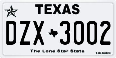 TX license plate DZX3002