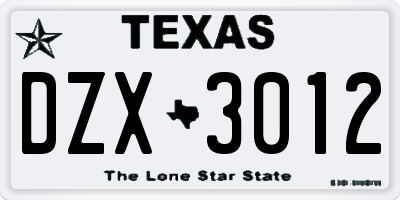 TX license plate DZX3012