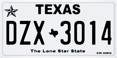 TX license plate DZX3014