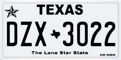 TX license plate DZX3022