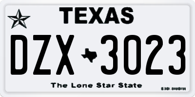 TX license plate DZX3023