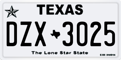 TX license plate DZX3025