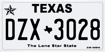 TX license plate DZX3028