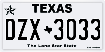 TX license plate DZX3033