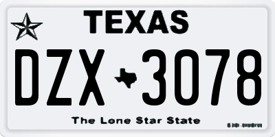 TX license plate DZX3078