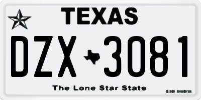 TX license plate DZX3081