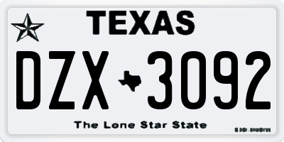 TX license plate DZX3092