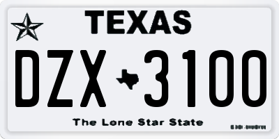 TX license plate DZX3100