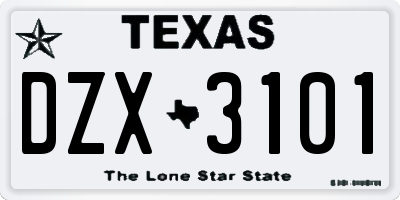 TX license plate DZX3101
