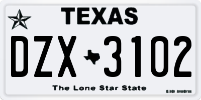 TX license plate DZX3102