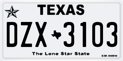 TX license plate DZX3103