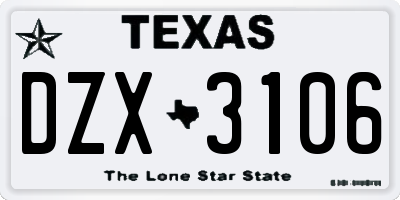 TX license plate DZX3106