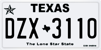 TX license plate DZX3110