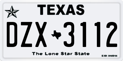 TX license plate DZX3112