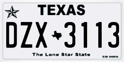 TX license plate DZX3113
