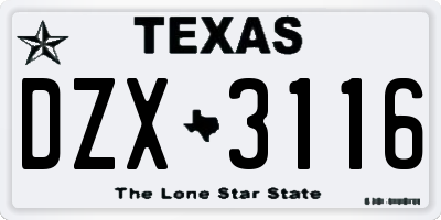 TX license plate DZX3116