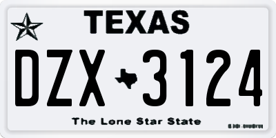 TX license plate DZX3124