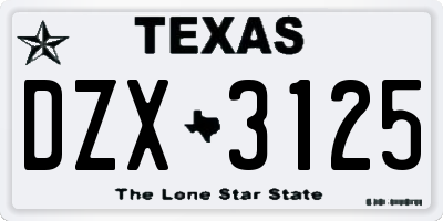 TX license plate DZX3125
