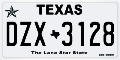 TX license plate DZX3128