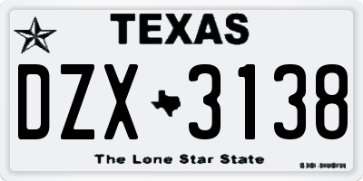 TX license plate DZX3138