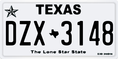 TX license plate DZX3148