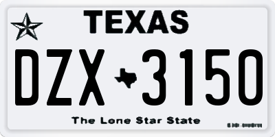 TX license plate DZX3150