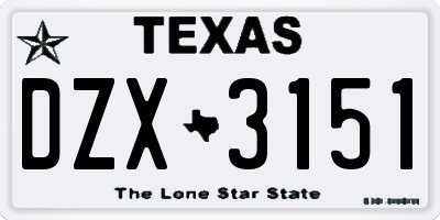 TX license plate DZX3151
