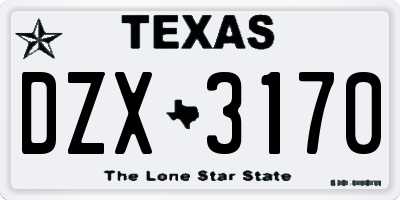 TX license plate DZX3170