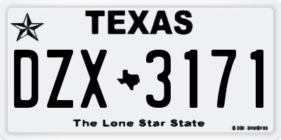 TX license plate DZX3171
