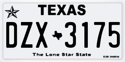 TX license plate DZX3175