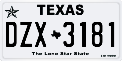 TX license plate DZX3181