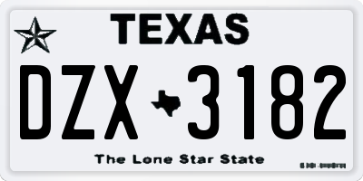 TX license plate DZX3182