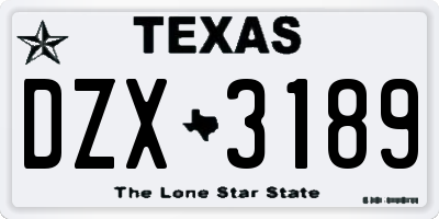 TX license plate DZX3189