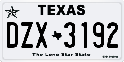 TX license plate DZX3192