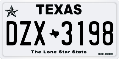 TX license plate DZX3198