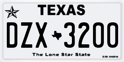 TX license plate DZX3200