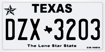 TX license plate DZX3203