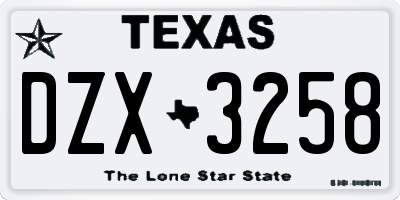 TX license plate DZX3258