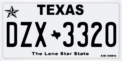 TX license plate DZX3320