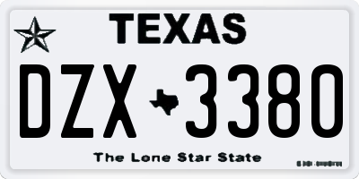 TX license plate DZX3380