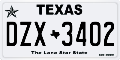TX license plate DZX3402