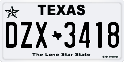 TX license plate DZX3418