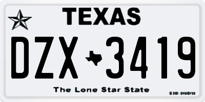 TX license plate DZX3419