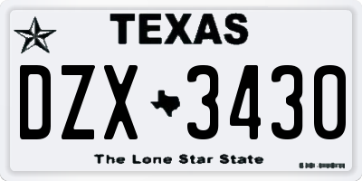 TX license plate DZX3430